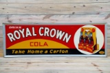 Drink Royal Crown Cola w/ Six Pack Graphics Single Sided Tin Embossed Metal Sign TAC 8.5
