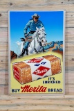 1959 Buy Merita Bread & Lone Ranger Single Sided Tin Embossed Metal Sign TAC 8.5
