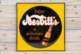 Enjoy Nesbitt's w/ Bottle Single Sided Tin Embossed Metal Sign TAC 9.25