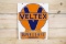 Veltex Super Ethyl Gasoline Single Sided Porcelain Pump Sign TAC 9.75
