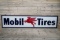 Mobil Tires w/ Pegasus Logo Wood Backed Large Single Sided Embossed Tin Sign TAC 8.75