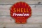 Shell Premium Gasoline Single Sided Porcelain Clam Shaped Pump Sign TAC 9