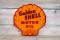 Golden Shell Motor Oil Single Sided Porcelain Clam Shaped Rack Sign TAC 8.5