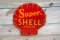 Super-Shell Gasoline Single Sided Porcelain Clam Shaped Pump Sign TAC 9C