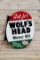 1954 Ask for Wolf's Head Motor Oil Metal Diecut Flange Sign TAC 9.25