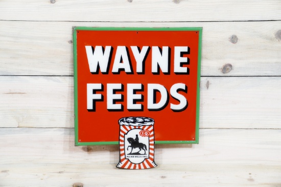 Wayne Feeds w/ Sack Logo Single Sided Tin Embossed Metal Sign TAC 9