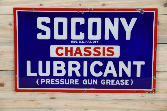 Socony Chassis Lubricant Single Sided Porcelain Sign TAC 8.9