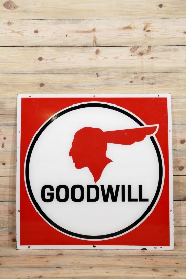 Pontiac Goodwill w/ Full Feather Logo Single Sided Porcelain Sign TAC 8.5