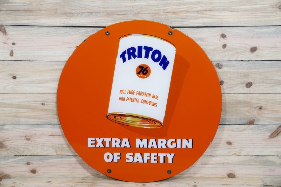 30" Union 76 Triton "Extra Margin of Safety" Double Sided Porcelain Sign TAC 9