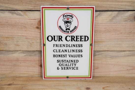 Flying A Friendly Associated Service "Our Creed" Single Sided Porcelain Sign TAC 9.75