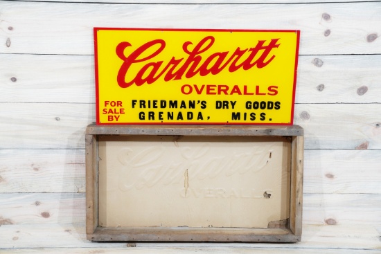 Carhart's Overalls For Sale By Single Sided Tin Embossed Metal Sign & Original Crate TAC 9