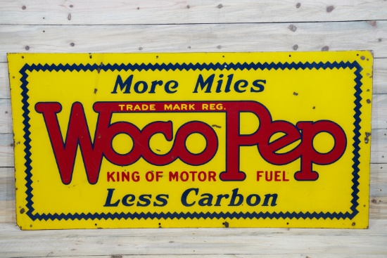 Woco-Pep King of Motor Fuel Double Sided Porcelain Sign TAC 8