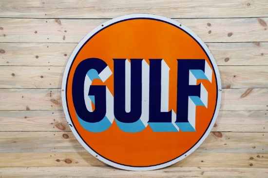 42" Gulf (Baby Blue Shaped Letters) Double Sided Porcelain Sign TAC 9 & 9C