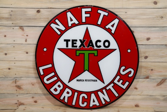42" Texaco (Black-T) NAFTA Lubricants Double Sided Porcelain Sign TAC 9 & 8.75