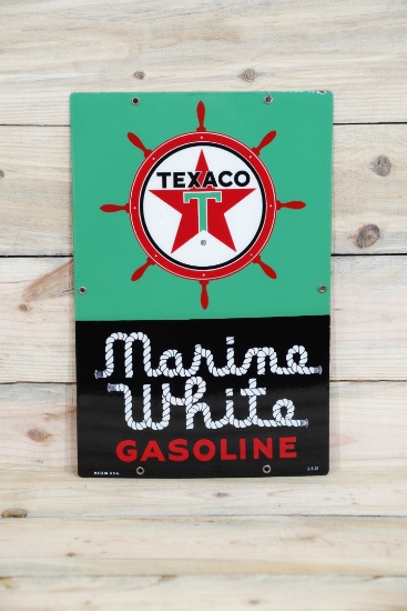 Texaco (White-T) Marine White Gasoline (Large) Single Sided Porcelain Sign TAC 9+