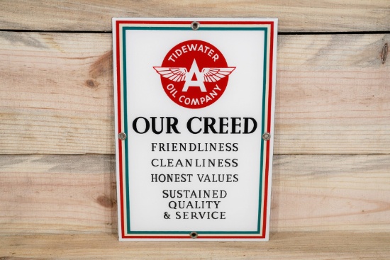 Tidewater Oil Company "Our Creed" Single Sided Porcelain Sign TAC 9.75