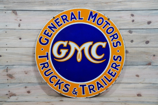 30" GMC General Motors Trucks & Trailer Double Sided Porcelain Sign TAC 8.5 & 8