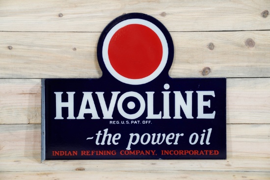 Havoline The Power Oil w/ Red Dot Logo Porcelain Flange Sign TAC 9.25