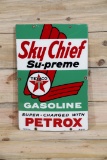 1959 Texaco White-T Sky Chief Petrox Single Sided Porcelain Pump Sign TAC 8.9