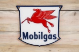 1947 Mobilgas Pegasus Single Sided Porcelain Pump Sign TAC 9.5