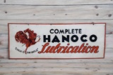 (Hancock) Complete Hanoco Lubrication w/ Early Logo Double Sided Tin Sign TAC 7 & 5.5