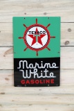 Texaco (White-T) Marine White Gasoline (Large) Single Sided Porcelain Sign TAC 9+