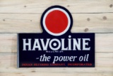 Havoline The Power Oil w/ Red Dot Logo Porcelain Flange Sign TAC 9.25