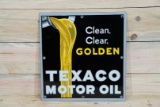 NOS Texaco Motor Oil Clean, Clear, Golden Single Sided Porcelain Sign TAC 9.75