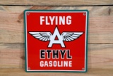 Flying A Ethyl Gasoline w/ Logo Single Sided Porcelain Pump Sign TAC 9.75