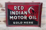 Red Indian Motor Oil Sold Here Metal Flange Sign TAC 7.25 & 5