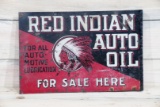 Red Indian Auto Oil w/ Logo Metal Flange Sign TAC 6 & 5