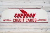 Chevron National Credit Cards Accepted Double Sided Porcelain Diecut Sign TAC 9.5