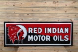 6' Red Indian Motor Oils w/ Logo Single Sided Porcelain Sign TAC 8.25