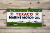 1947 Texaco White-T Marine Motor Oil Double Sided Porcelain Sign TAC 9.5