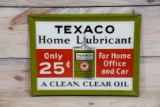 Rare Texaco Home Lubricant w/ 25¢ & Green Can Single Sided Self Framed Metal Sign TAC 9
