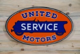 Rare United Motor Service w/ Logo Double Sided Porcelain Oval Sign TAC 9.5 & 9C
