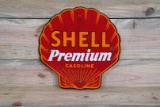 Shell Premium Gasoline Single Sided Porcelain Clam Shaped Pump Sign TAC 9