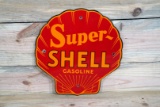 Super-Shell Gasoline Single Sided Porcelain Clam Shaped Pump Sign TAC 9C