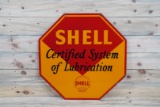Shell Certified System of Lubrication w/ Logo Single Sided Porcelain Diecut Sign TAC 9