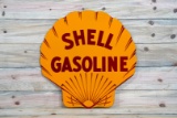 1929 Shell Gasoline Double Sided Porcelain Clam Shaped Sign TAC 9.5 & 9
