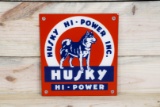 Husky Hi-Power w/ Dog Single Sided Porcelain Pump Sign (Small Version) TAC 9.5