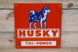 Husky Tri-Power w/ Logo Single Sided Porcelain Pump Sign TAC 9.75