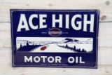 Ace High Motor Oil w/ Car & Plane Graphic Single Sided Tin Embossed Metal Sign (Small) TAC 8