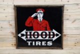 Hood Tires w/ Straight Tire Logo Double Sided Porcelain Wood Framed Sign TAC 9.75 & 9
