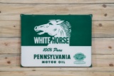 White Horse 100% Pure Pennsylvania Motor Oil Single Sided Porcelain Sign TAC 9.25