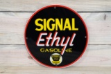 Signal Ethyl Gasoline w/ Logo Single Sided Porcelain Pump Sign TAC 9.25