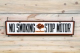 Hancock No Smoking Stop Motor w/ Early Rooster Double Sided Porcelain Sign TAC 8.75 & 8.25