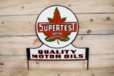 Supertest Quality Motor Oils Double Sided Porcelain Diecut Rack Sign TAC 9.5