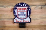 Socony 990 Motor Oil for Ford Cars Double Sided Porcelain Paddle Sign TAC 9 & 8.75