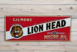 Gilmore Lion Head Motor Oil Single Sided Tin Embossed Metal Sign TAC 8.75